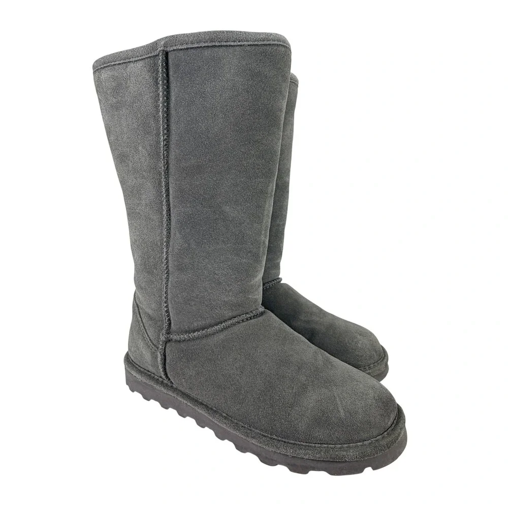 Bearpaw Womens 8 Elle Tall 1963W Charcoal Grey Suede Sheepskin Wool Blend Boots